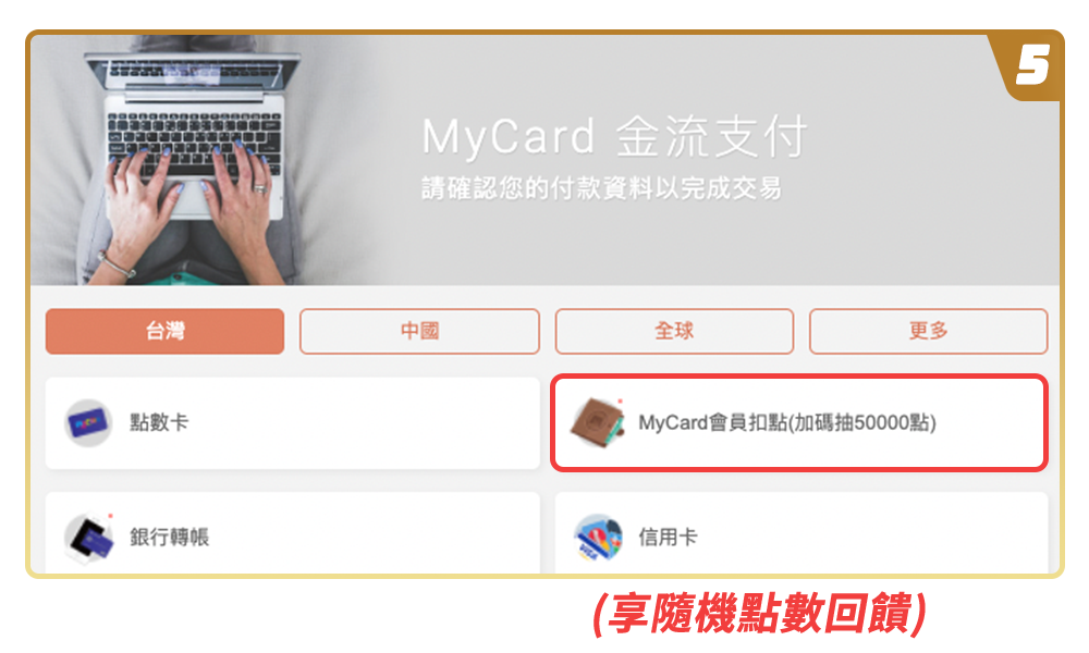 選擇MyCard會員扣點(享隨機點數回饋)