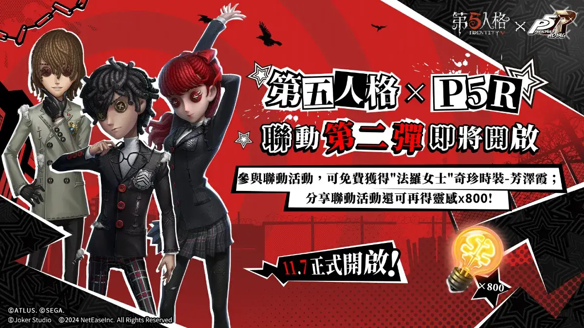 《第五人格》x《女神異聞錄5皇家版》聯動第二彈上線，全新聯動時裝登場！