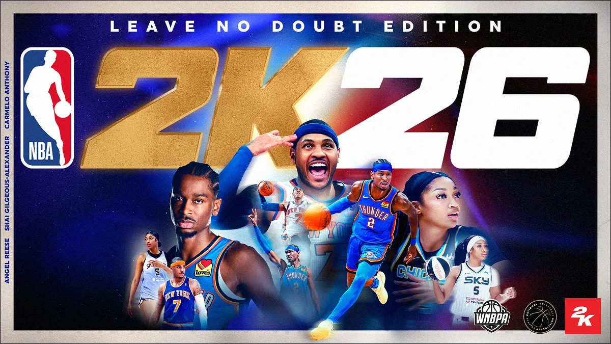 《NBA 2K26》封面運動員揭曉：2025賽季和總冠軍賽最有價值球員Shai Gilgeous-Alexander、WNBA全明星球員Angel Reese以及名人堂球員Carmelo Anthony榮登封面！