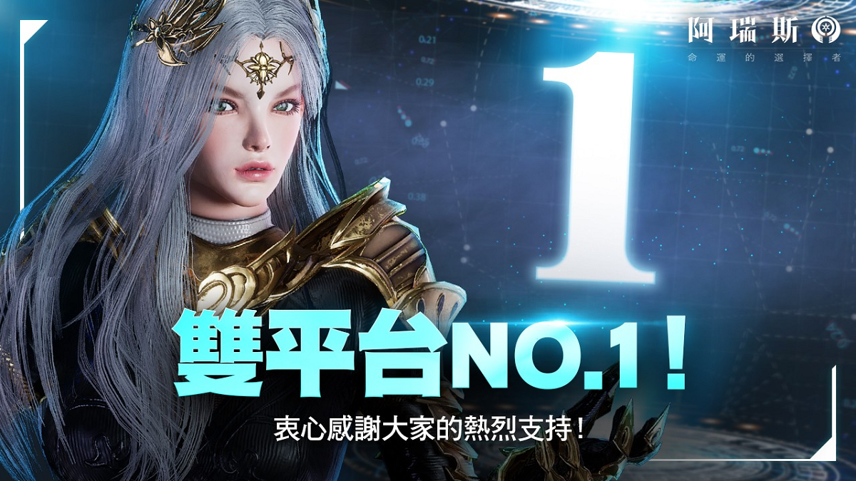 極致戰鬥MMO《阿瑞斯：命運的選擇者》榮登台灣 Google Play 與 Apple App Store 雙平台人第一名！