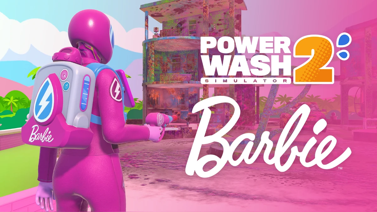 芭比閃耀魅力點亮 《PowerWash Simulator 2》 這位芭比是高壓清洗工！ 準備好透過全新 DLC 組合包，讓芭比世界閃耀煥新